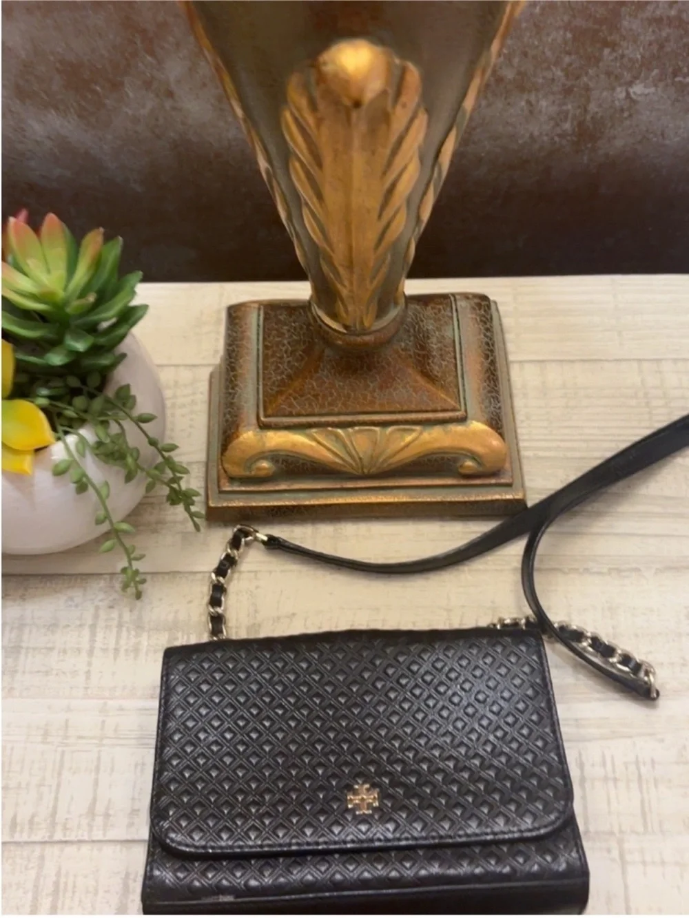 Tory Burch Black Quilted Leather Crossbody Shoulder Bag with Gold Logo